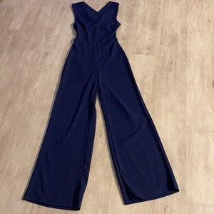 Navy blue backless long romper
